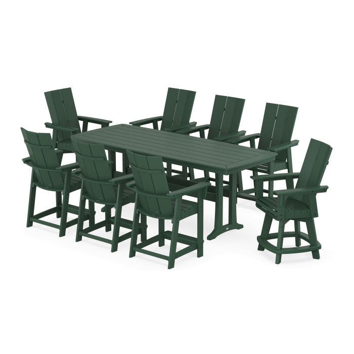 Modern Curveback Adirondack Swivel 9-Piece Counter Set with Trestle Legs