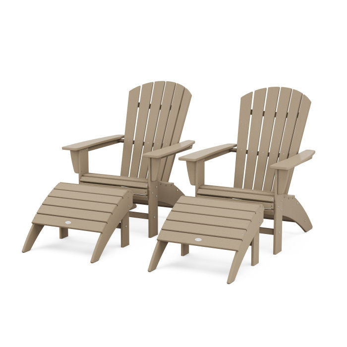 Nautical Curveback Adirondack Chair 4-Piece Set with Ottomans in Vintage Finish