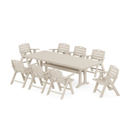 Nautical Lowback 9-Piece Farmhouse Dining Set with Trestle Legs