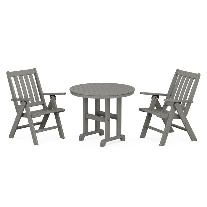 Vineyard Folding Chair 3-Piece Round Dining Set