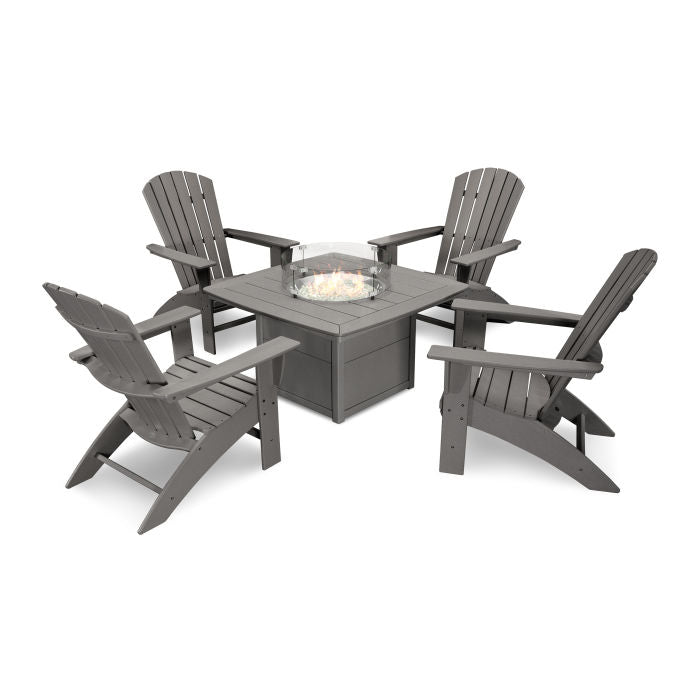 Nautical Curveback Adirondack 5-Piece Conversation Set with Fire Table