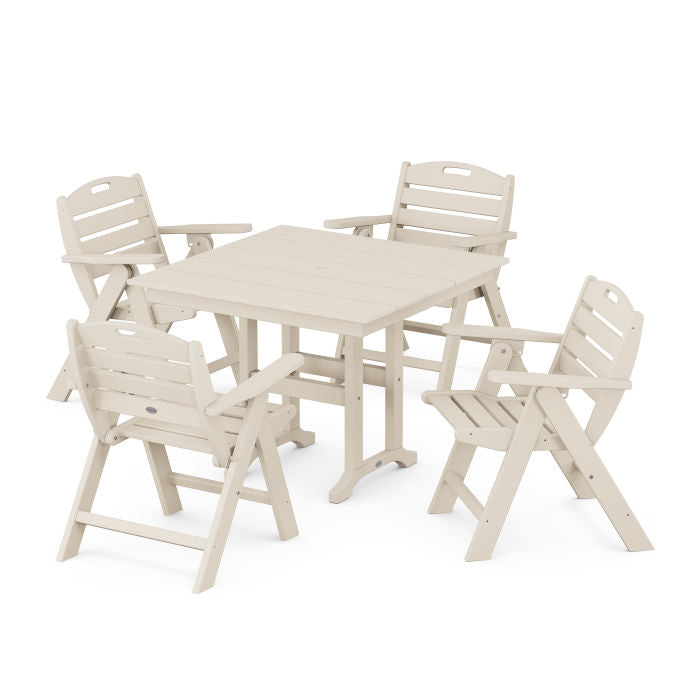 Nautical Folding Lowback Chair 5-Piece Farmhouse Dining Set