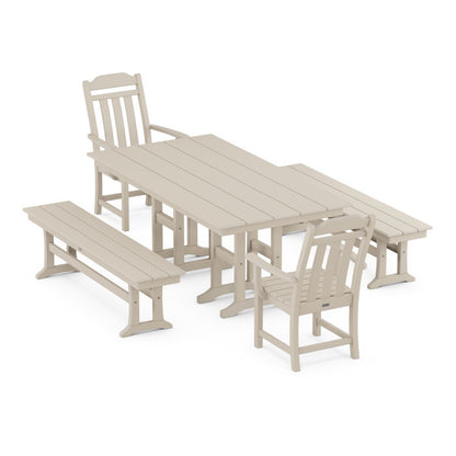 Country Living 5-Piece Farmhouse Dining Set with Benches