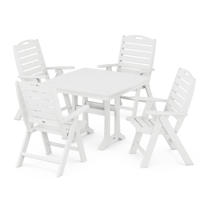 Nautical Folding Highback Chair 5-Piece Dining Set with Trestle Legs