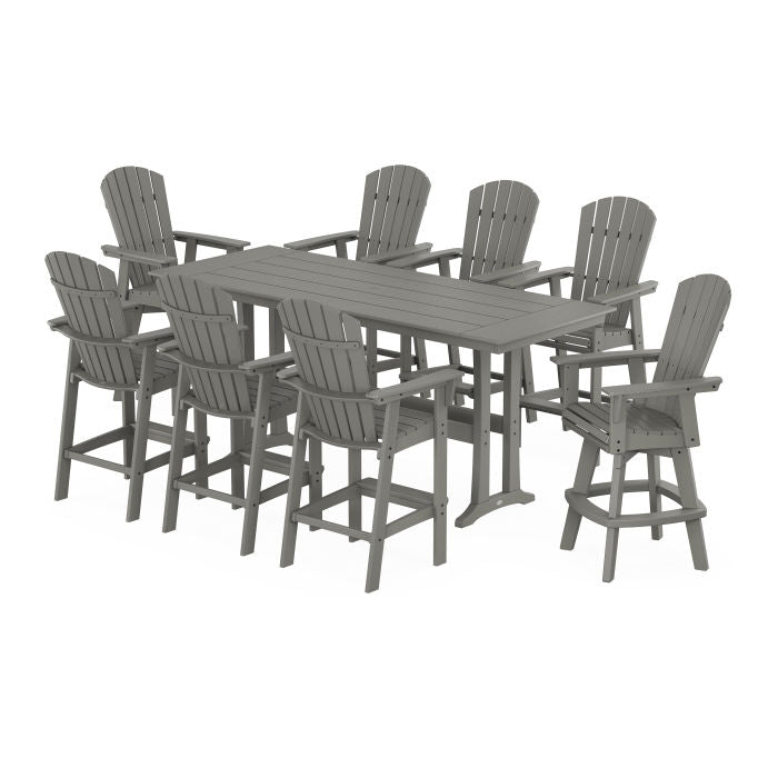 Nautical Curveback Adirondack Swivel 9-Piece Farmhouse Swivel Bar Set with Trestle Legs