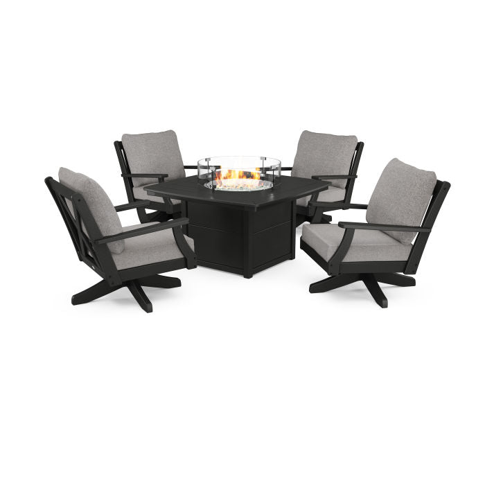 Braxton 5-Piece Deep Seating Swivel Conversation Set with Fire Pit Table