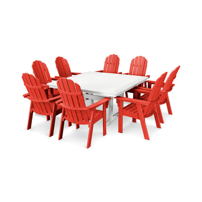 Vineyard Curveback Adirondack 9-Piece Nautical Trestle Dining Set