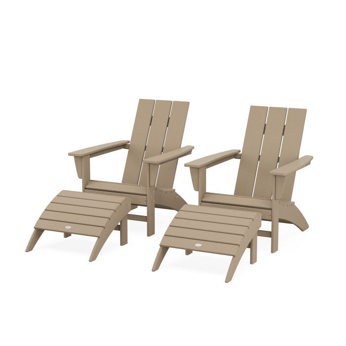 Modern Adirondack Chair 4-Piece Set with Ottomans in Vintage Finish
