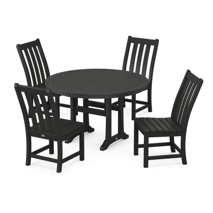 Vineyard Side Chair 5-Piece Round Dining Set With Trestle Legs