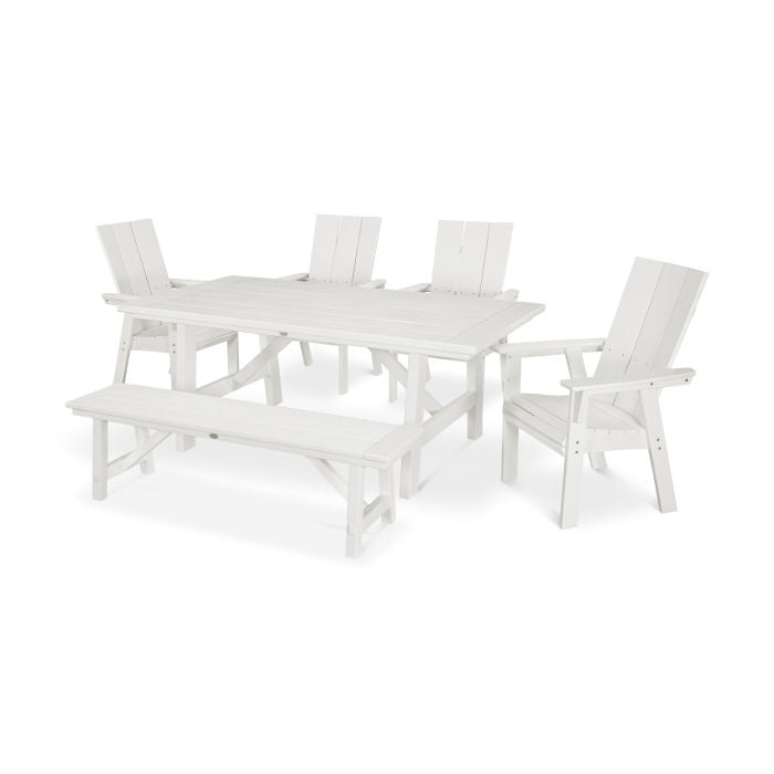 Modern Curveback Adirondack 6-Piece Rustic Farmhouse Dining Set with Bench in Vintage Finish