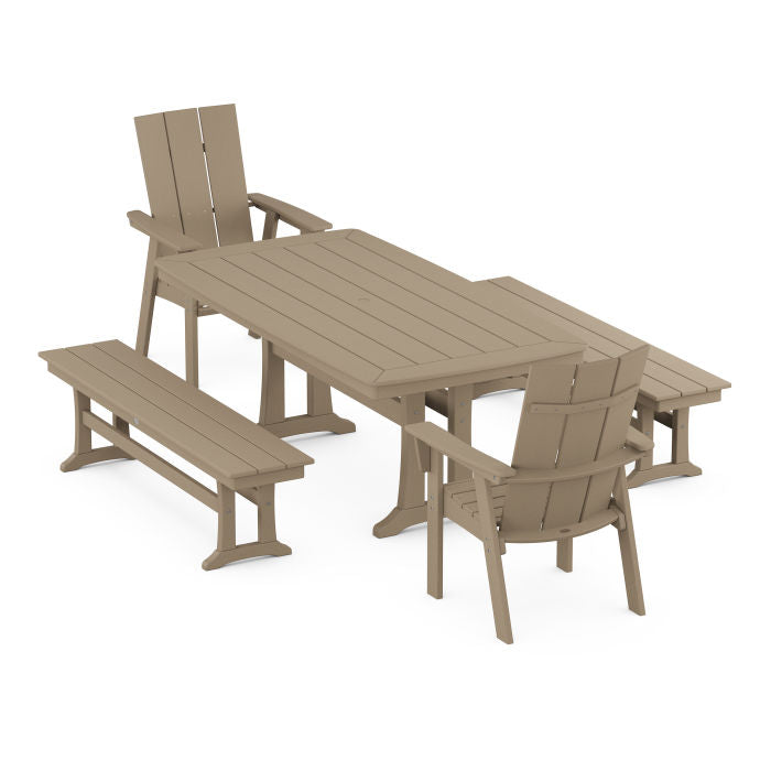 Modern Adirondack 5-Piece Dining Set with Trestle Legs in Vintage Finish