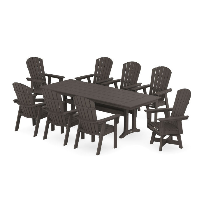 Nautical Curveback Adirondack Swivel 9-Piece Farmhouse Dining Set with Trestle Legs in Vintage Finish