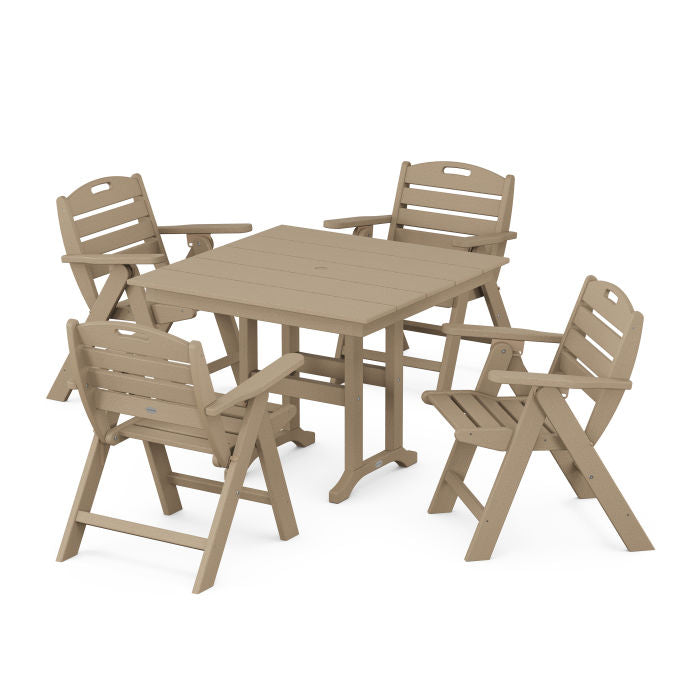 Nautical Folding Lowback Chair 5-Piece Farmhouse Dining Set in Vintage Finish