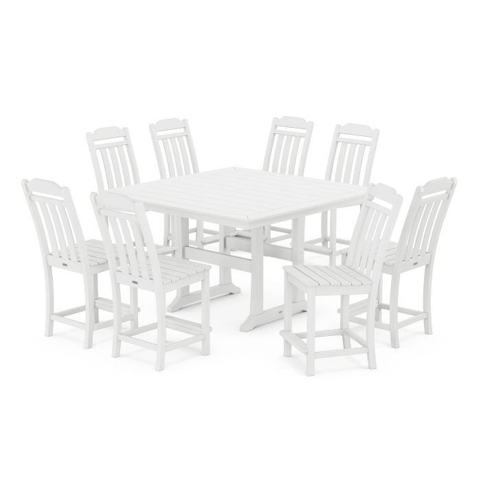 Country Living 9-Piece Square Side Chair Counter Set with Trestle Legs