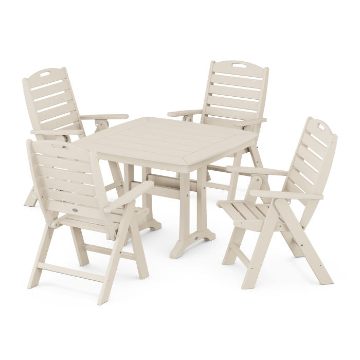 Nautical Folding Highback Chair 5-Piece Dining Set with Trestle Legs