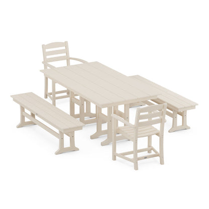 La Casa Café 5-Piece Farmhouse Dining Set with Benches