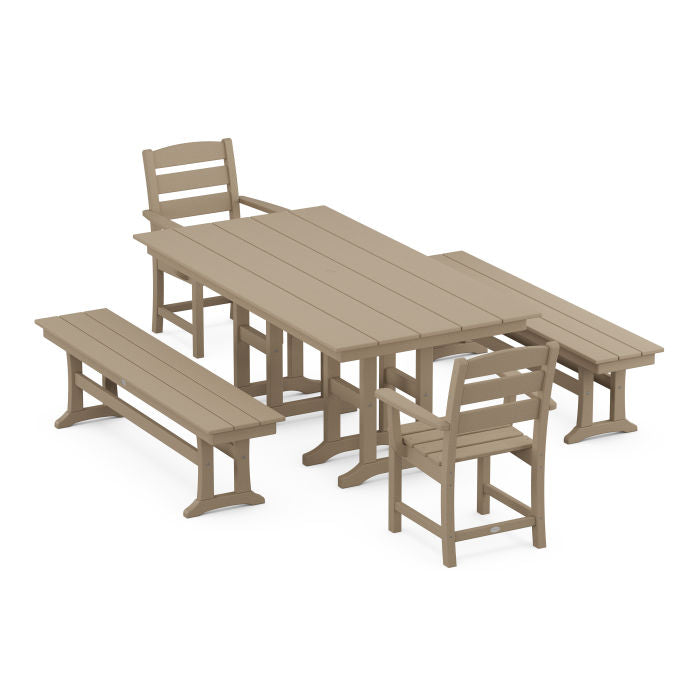 Lakeside 5-Piece Farmhouse Dining Set with Benches in Vintage Finish