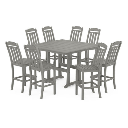 Country Living 9-Piece Square Farmhouse Side Chair Bar Set with Trestle Legs