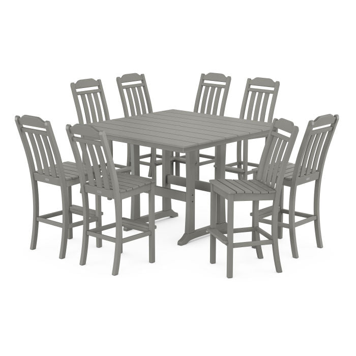 Country Living 9-Piece Square Farmhouse Side Chair Bar Set with Trestle Legs