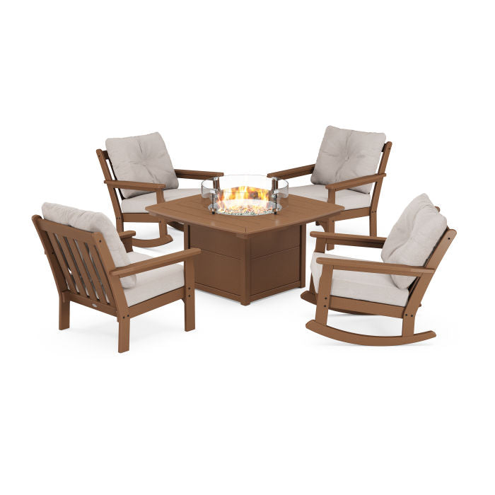 Vineyard 5-Piece Deep Seating Rocking Chair Conversation Set with Fire Pit Table