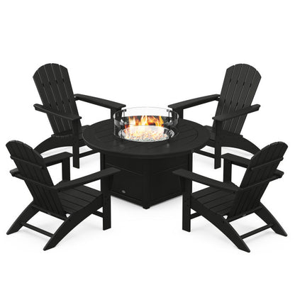 Nautical 5-Piece Adirondack Chair Conversation Set with Fire Pit Table