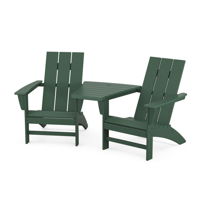 Modern 3-Piece Adirondack Set with Angled Connecting Table