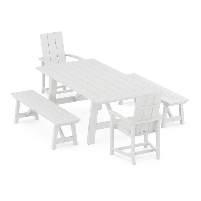Modern Adirondack 5-Piece Rustic Farmhouse Dining Set With Benches