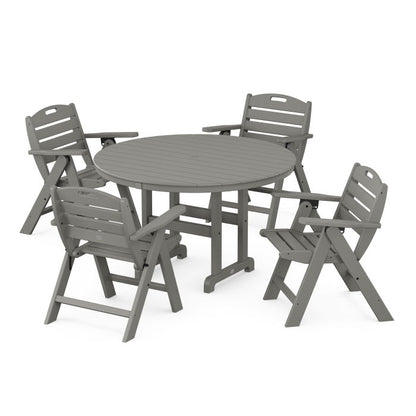 Nautical Folding Lowback Chair 5-Piece Round Farmhouse Dining Set