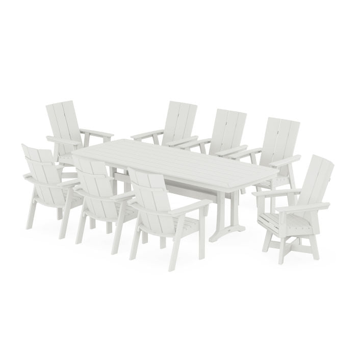 Modern Curveback Adirondack Swivel 9-Piece Dining Set with Trestle Legs in Vintage Finish