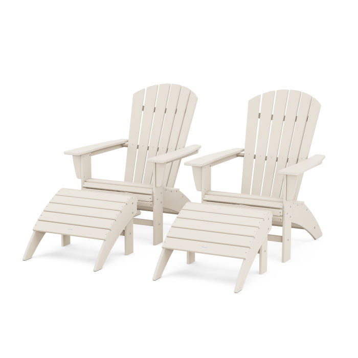 Nautical Curveback Adirondack Chair 4-Piece Set with Ottomans