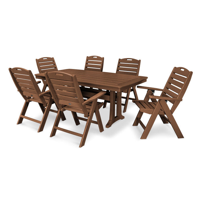 7-Piece Nautical Highback Chair Dining Set with Trestle Legs
