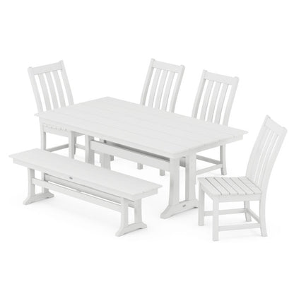 Vineyard Side Chair 6-Piece Farmhouse Dining Set with Trestle Legs and Bench