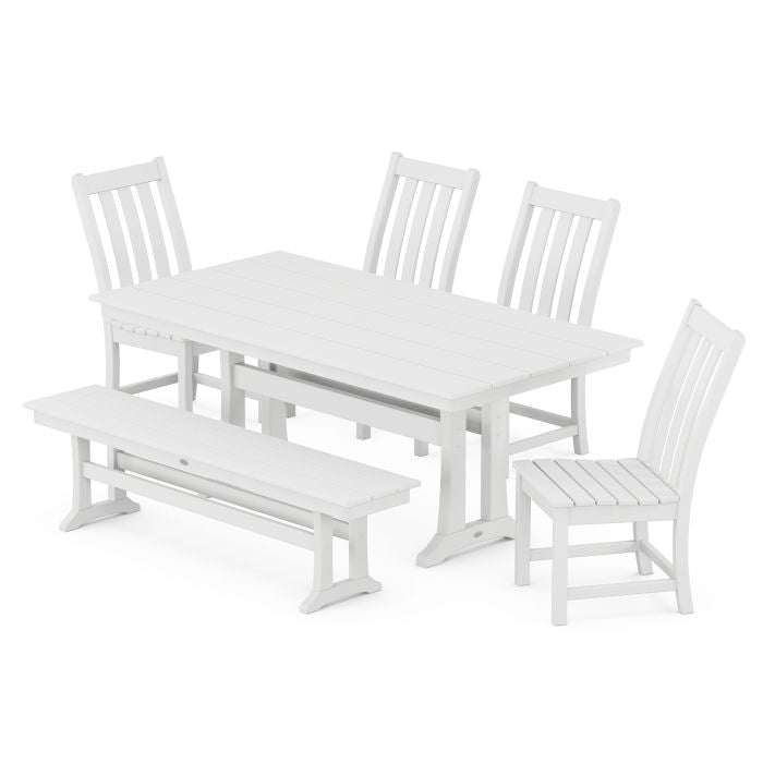 Vineyard Side Chair 6-Piece Farmhouse Dining Set with Trestle Legs and Bench