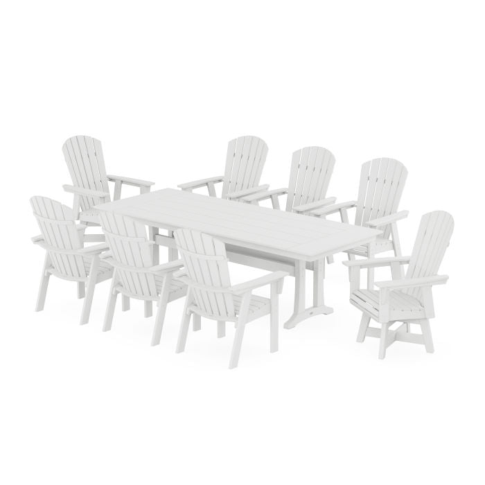 Nautical Curveback Adirondack Swivel 9-Piece Farmhouse Dining Set with Trestle Legs