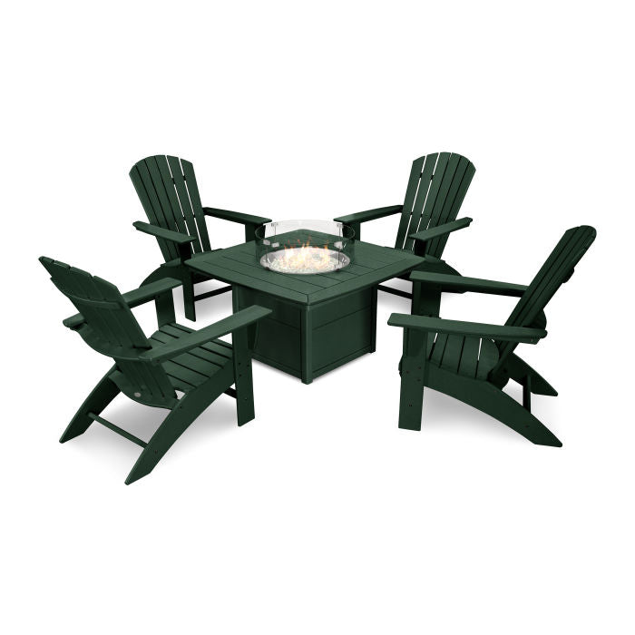 Nautical Curveback Adirondack 5-Piece Conversation Set with Fire Table