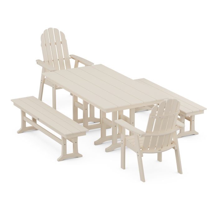 Vineyard Curveback Adirondack 5-Piece Farmhouse Dining Set with Benches