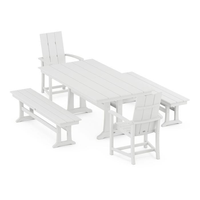Modern Adirondack 5-Piece Farmhouse Dining Set With Trestle Legs