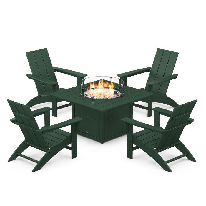 Modern 5-Piece Adirondack Chair Conversation Set with Fire Pit Table