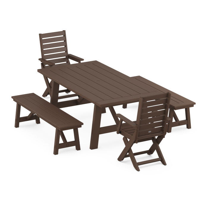 Captain 5-Piece Rustic Farmhouse Dining Set With Benches