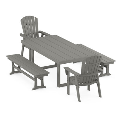 Nautical Curveback Adirondack 5-Piece Dining Set with Benches