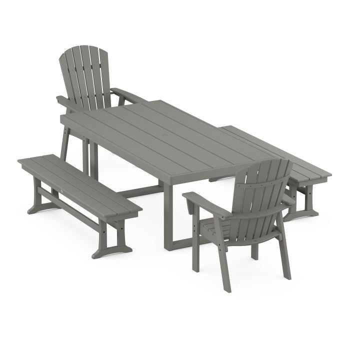 Nautical Curveback Adirondack 5-Piece Dining Set with Benches