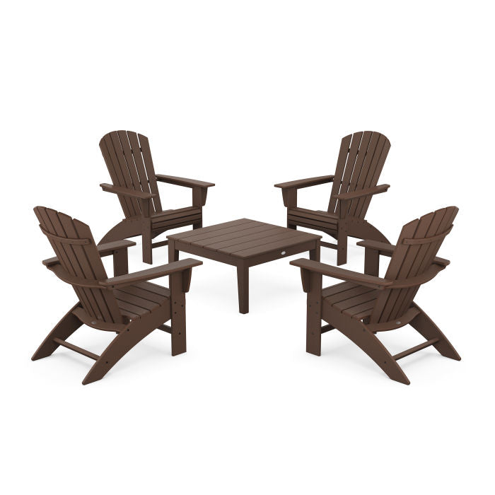 5-Piece Nautical Curveback Adirondack Chair Conversation Set with 36" Conversation Table