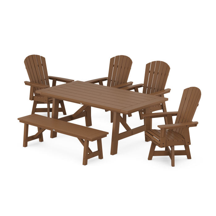 Nautical Adirondack Swivel 6-Piece Rustic Farmhouse Dining Set With Trestle Legs