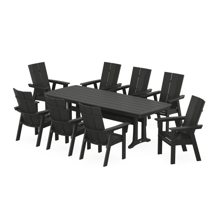 Modern Curveback Adirondack 9-Piece Dining Set with Trestle Legs