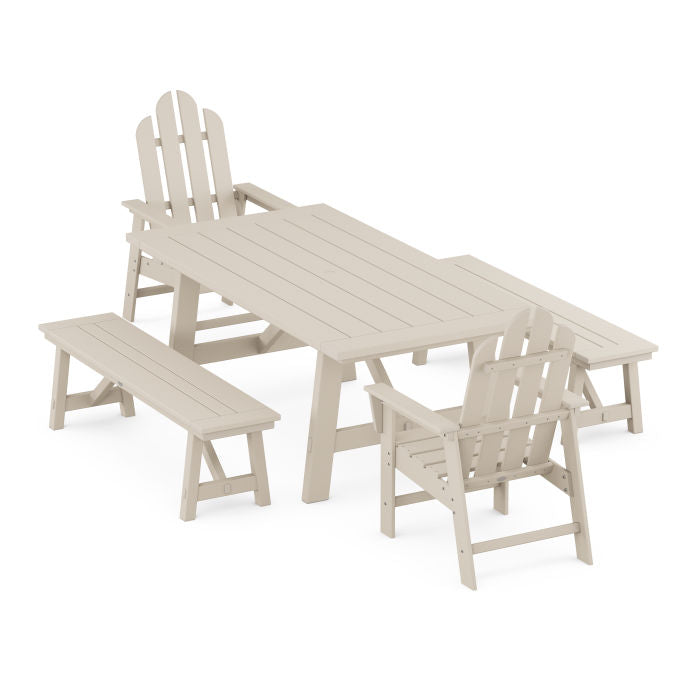 Long Island 5-Piece Rustic Farmhouse Dining Set With Benches