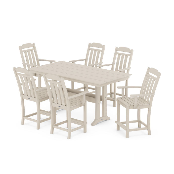 Country Living Arm Chair 7-Piece Farmhouse Counter Set with Trestle Legs