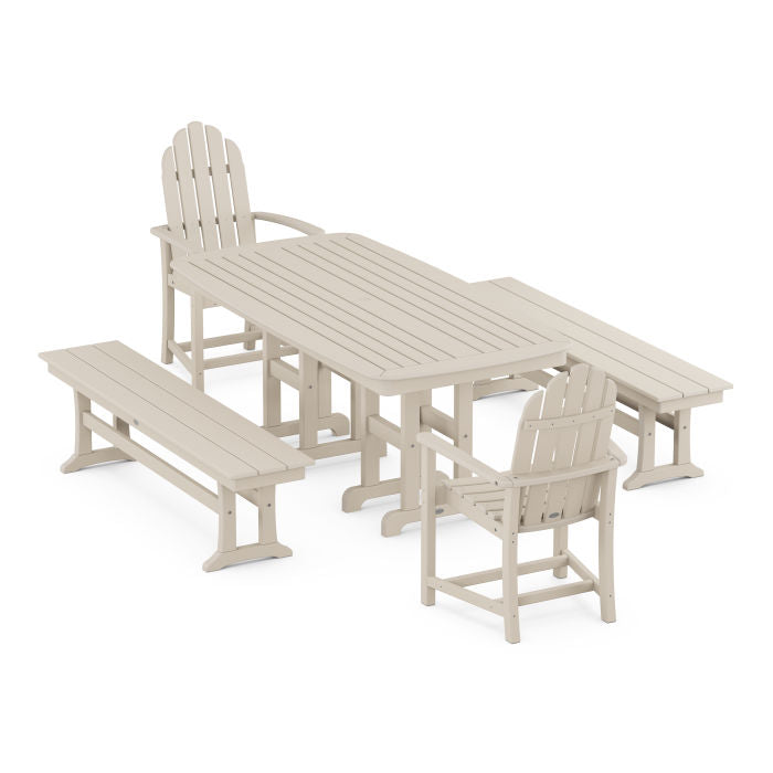Classic Adirondack 5-Piece Dining Set with Benches