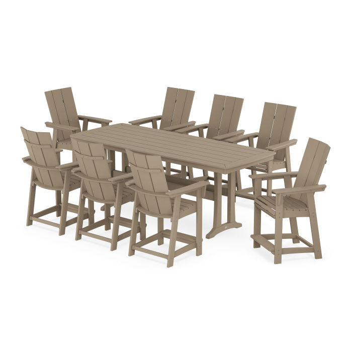 Modern Curveback Adirondack 9-Piece Counter Set with Trestle Legs in Vintage Finish