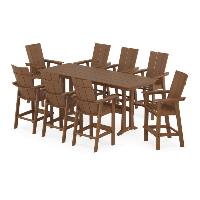 Modern Curveback Adirondack 9-Piece Farmhouse Bar Set with Trestle Legs