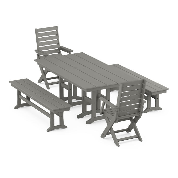 Captain 5-Piece Farmhouse Dining Set with Benches